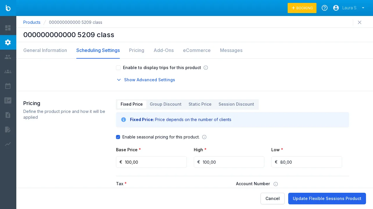 Pricing tab — Fixed price