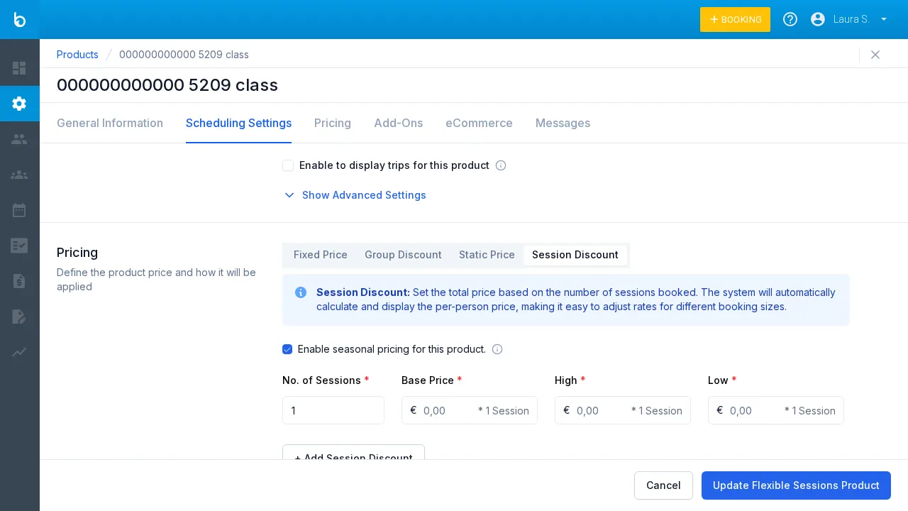 Per-session discount