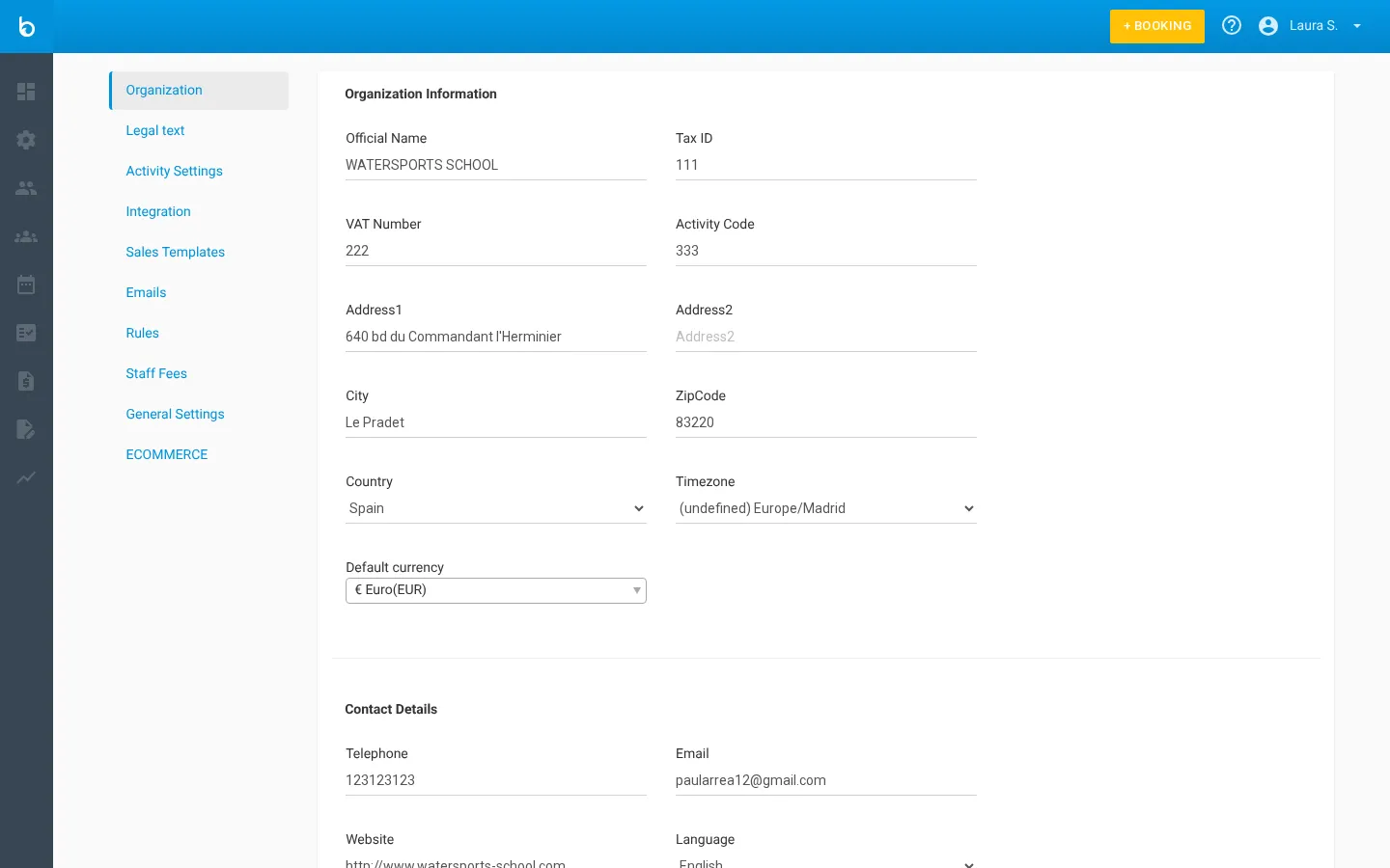 Settings - Organization