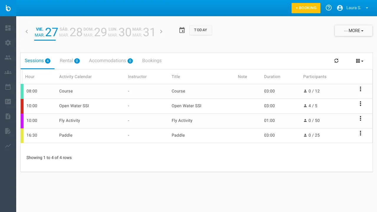 Dashboard with Booking button