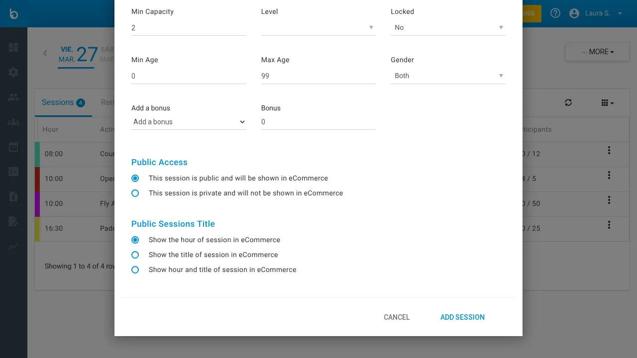 Session settings — public access