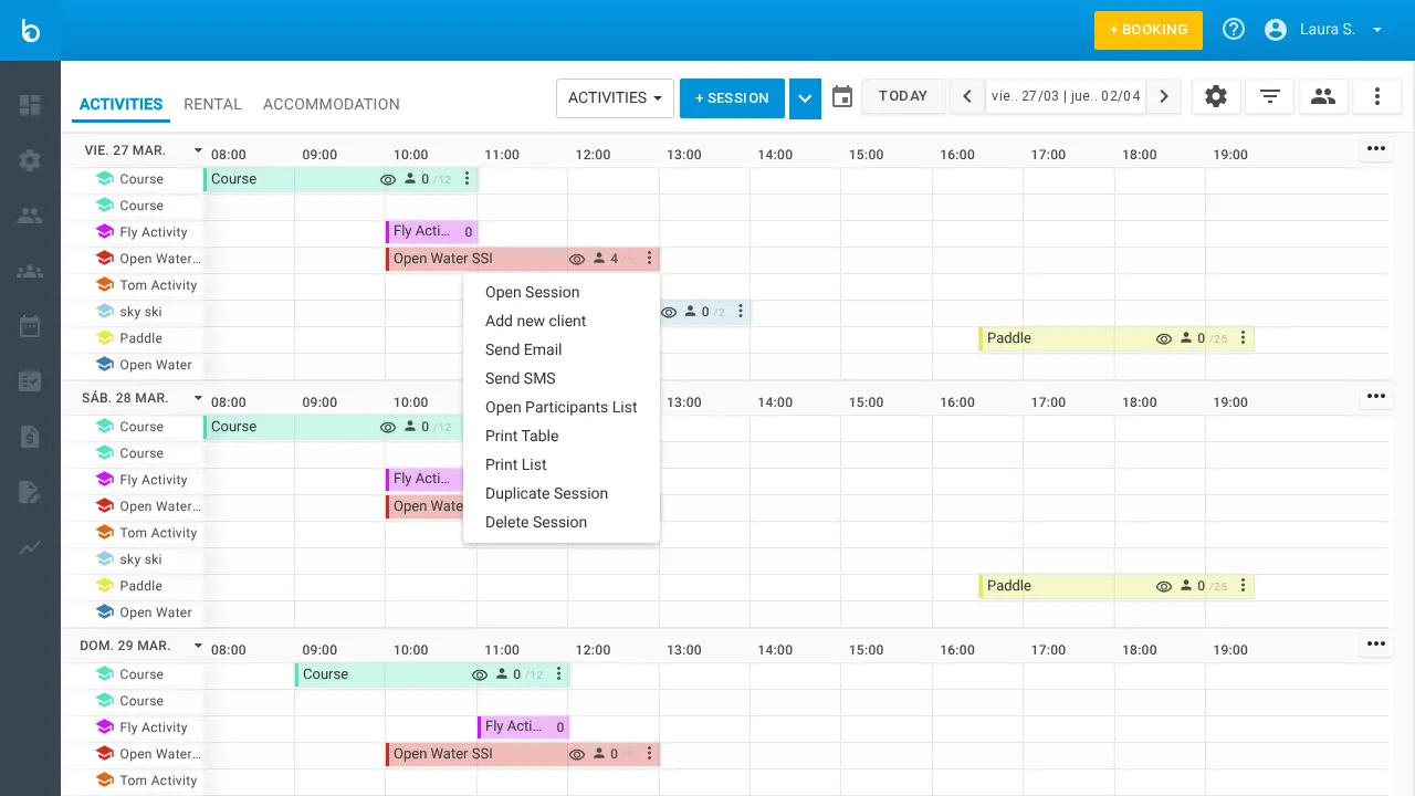 Session context menu