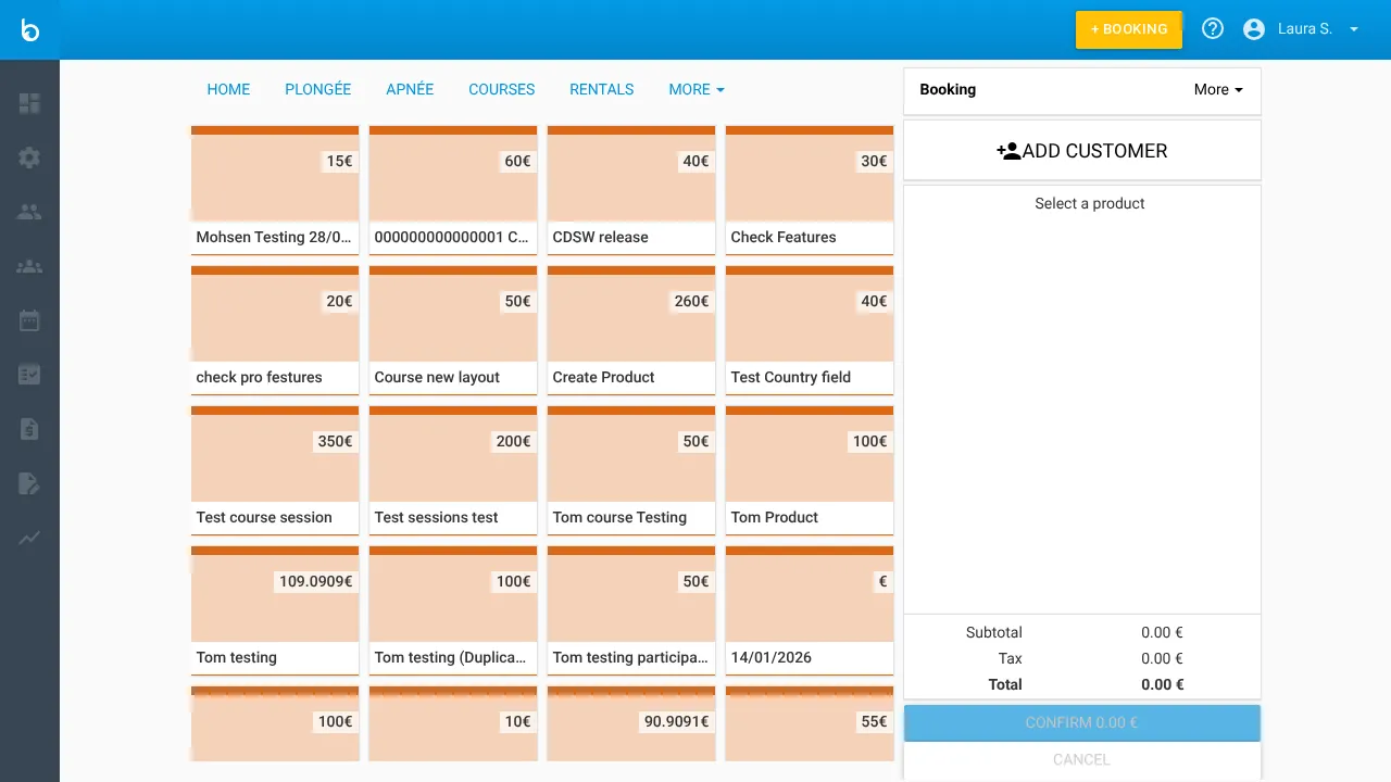 Booking page with product tabs