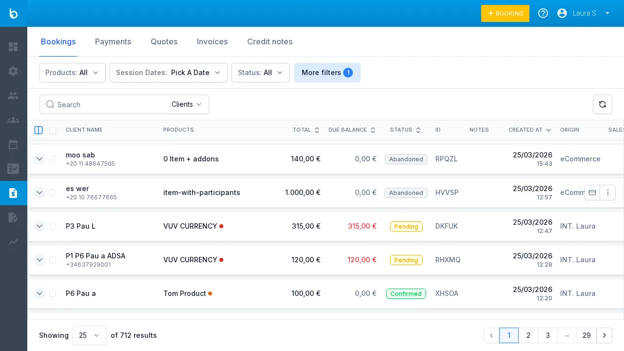 Booking in sales list